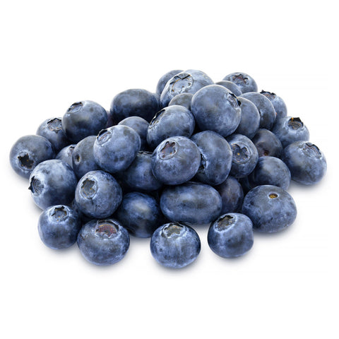 Close-up of fresh, ripe blueberries harvested at 4Roots Farm Campus, glistening with morning dew in a wooden crate.