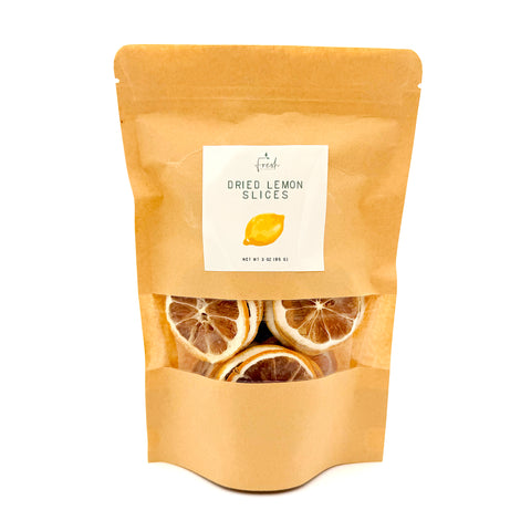 3 oz package of dried lemon slices made from real dehydrated lemons for drinks, cocktails, tea, and garnishes