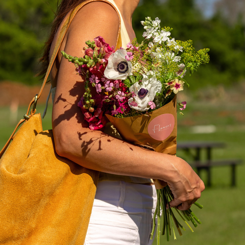 Locally grown 4Roots flower bouquet featuring colorful seasonal stems arranged for gifting or home décor