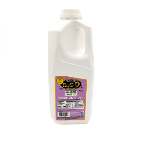 Local Half & Half from Dakin Dairy Farms, rich and creamy, produced with sustainable, grass-fed cows in Florida. Available at Fresh by 4Roots.
