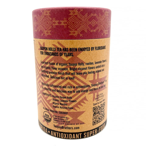 Organic Lavender Coconut tea package displayed on white – calming herbal infusion with aromatic lavender and tropical coconut, perfect for relaxation