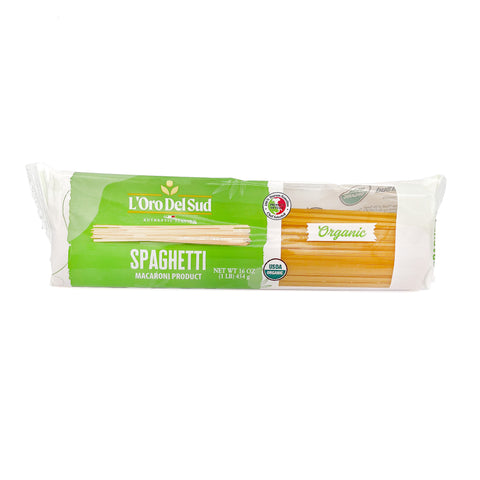 L'Oro Del Sud Organic Spaghetti 16 OZ – Authentic Italian pasta made from organic durum wheat semolina, USDA Organic certified, and perfect for traditional recipes.