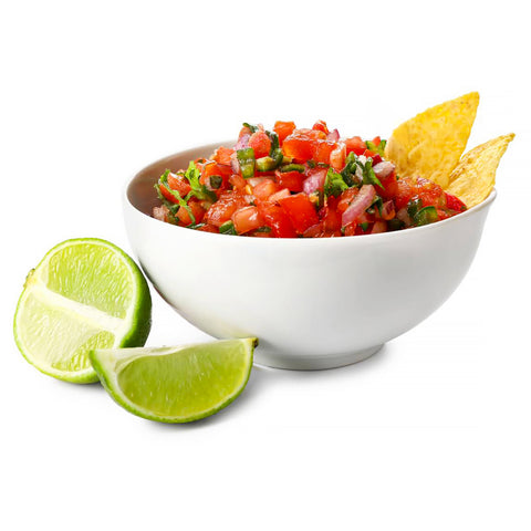 Bowl of fresh Pico de Gallo made with tomatoes, onions, cilantro, and jalapeños at 4Roots Farm Campus using organic practices