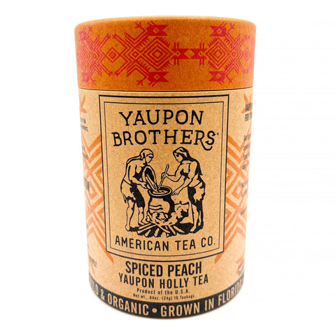 Spiced Peach tea in kraft packaging on a white background – a bold, fruity blend with juicy peach flavor and warm cinnamon spice