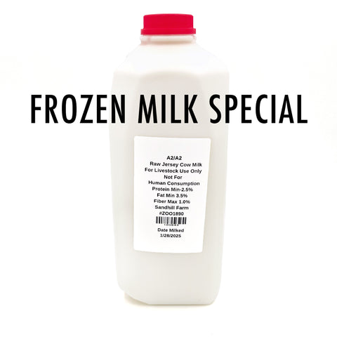 Frozen half-gallon of raw A2 Jersey cow milk in a secure, sealed plastic container. Naturally rich and creamy, sourced from pasture-raised Jersey cows with easy-to-digest A2 protein. Perfect for extended storage while maintaining freshness and quality.