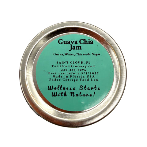 Small batch tropical guava chia jam made in Florida with chia seeds and fresh guava flavor