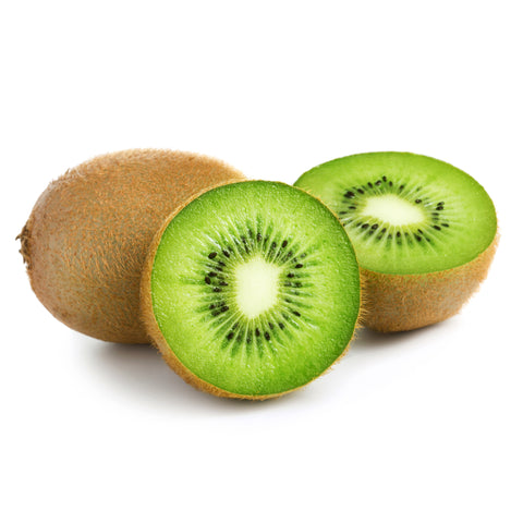 USDA Organic kiwi sliced to show bright green interior with black seeds, fresh and ready to eat
