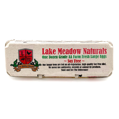 Lake Meadow Naturals soy-free brown eggs, pasture-raised and non-GMO. Perfect for those with soy allergies, offering clean, nutritious farm-fresh eggs.