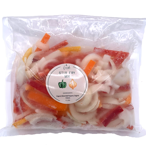 Fresh stir fry vegetable mix with sliced bell peppers and onions